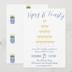 Tipsy & Toasty Christmas Party Bubbly Glass Invitation
