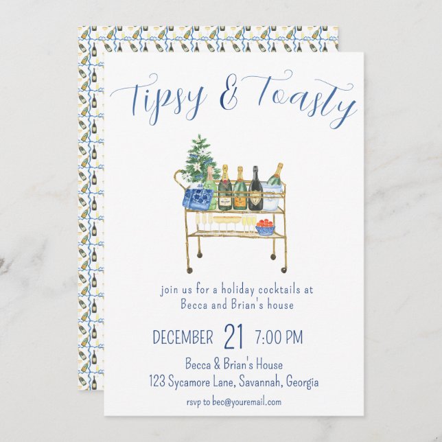 Tipsy & Toasty Christmas Party Bubbly Invitation (Front/Back)
