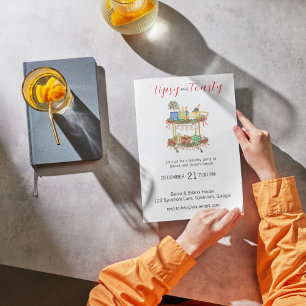 Tipsy & Toasty Red Bar Christmas Party Invitation