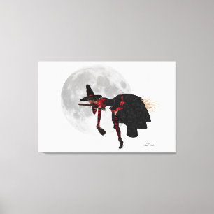 Tipsy Witch On Flying Broom Canvas Print