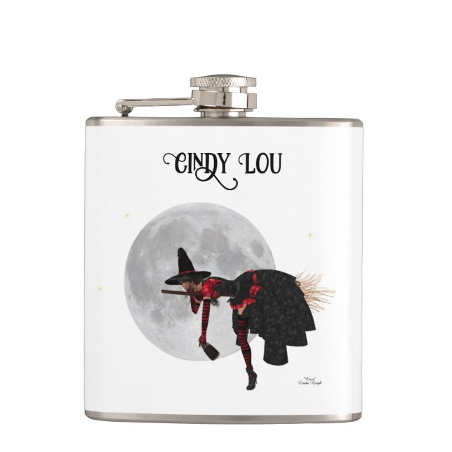Tipsy Witch On Flying Broom Drink Flask (Front)