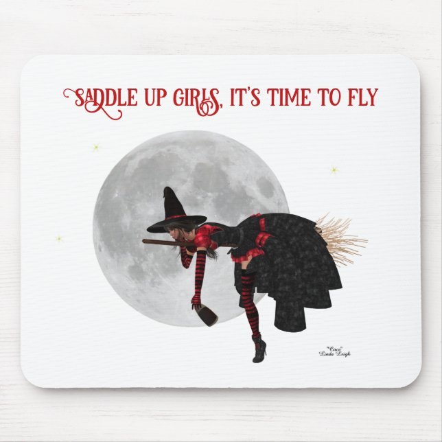 Tipsy Witch On Flying Broom Mousepad (Front)