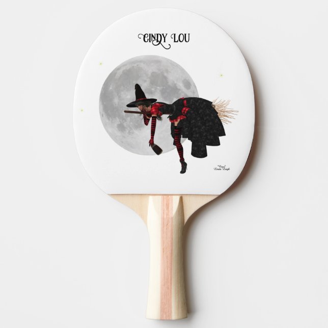 Tipsy Witch On Flying Broom Ping Pong Paddle (Front)