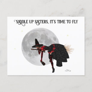 Tipsy Witch On Flying Broom Postcard