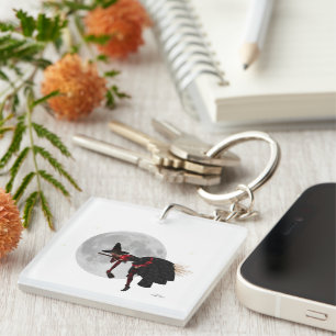 Tipsy Witch On Flying Broom Throw Pillow Key Ring
