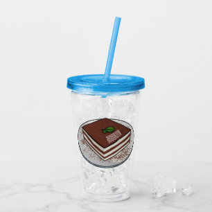 Tiramisu cake cartoon illustration acrylic tumbler