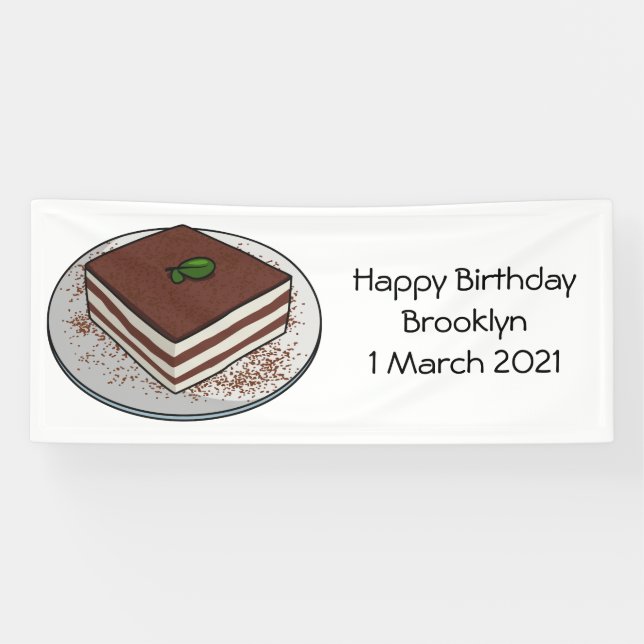 Tiramisu cake cartoon illustration banner (Horizontal)