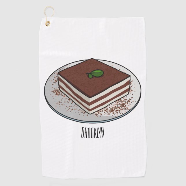 Tiramisu cake cartoon illustration golf towel (Front)
