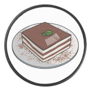 Tiramisu cake cartoon illustration hockey puck