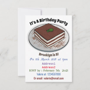 Tiramisu cake cartoon illustration invitation