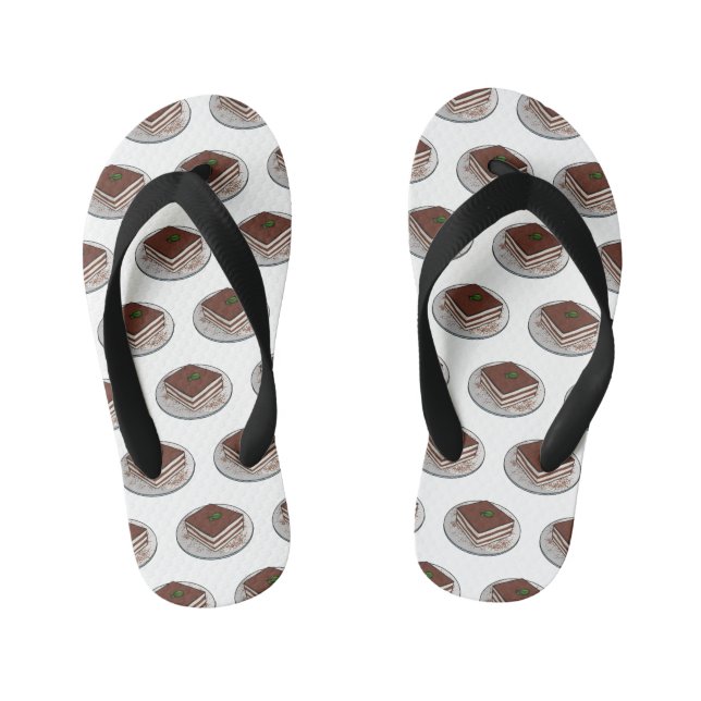 Tiramisu cake cartoon illustration kid's flip flops (Footbed)