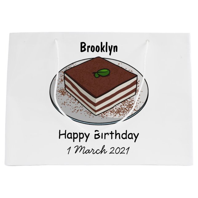 Tiramisu cake cartoon illustration large gift bag (Front)