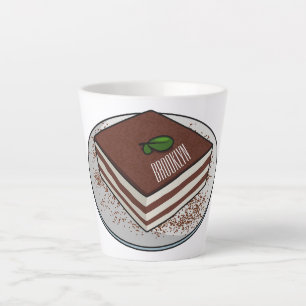 Tiramisu cake cartoon illustration latte mug