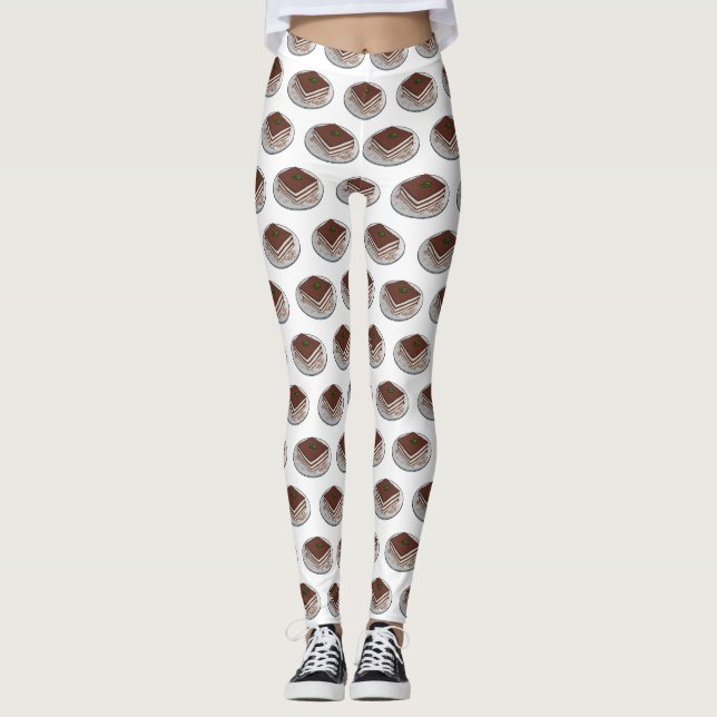 Tiramisu cake cartoon illustration  leggings (Front)