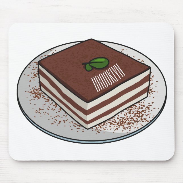 Tiramisu cake cartoon illustration mouse mat (Front)