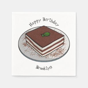 Tiramisu cake cartoon illustration  napkin
