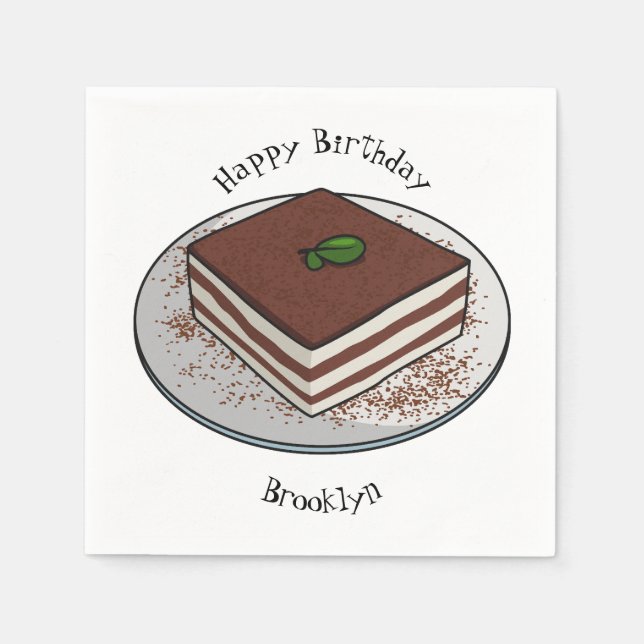 Tiramisu cake cartoon illustration  napkin (Front)