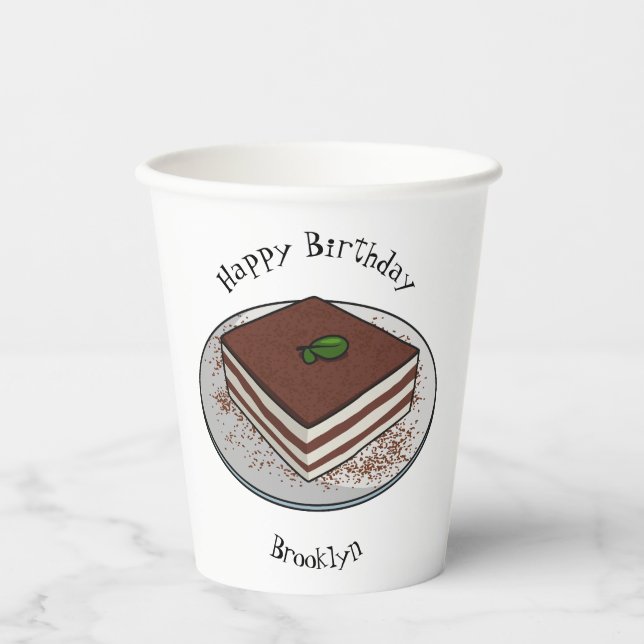 Tiramisu cake cartoon illustration paper cups (Front)