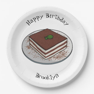 Tiramisu cake cartoon illustration paper plate