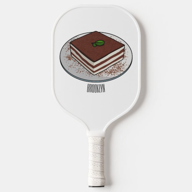 Tiramisu cake cartoon illustration pickleball paddle (Front)