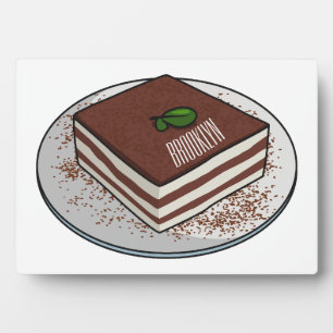 Tiramisu cake cartoon illustration plaque