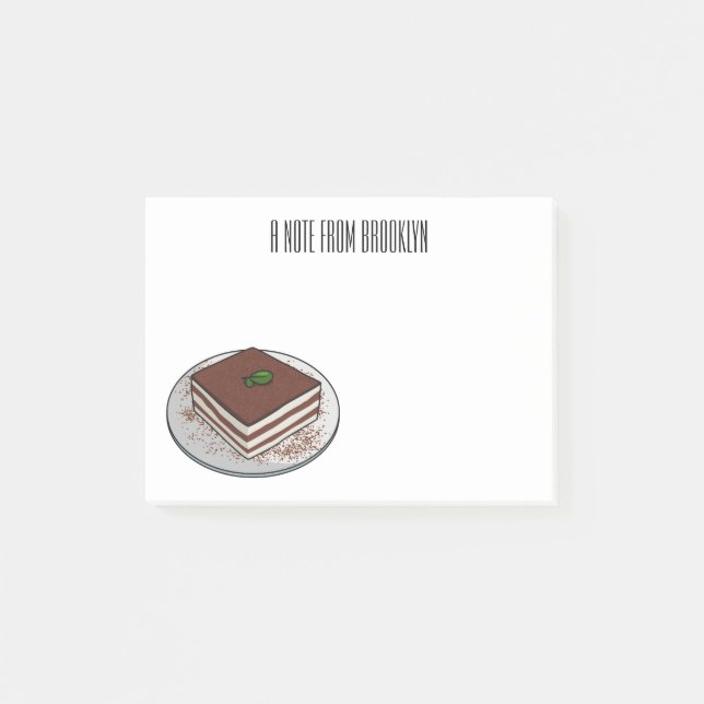 Tiramisu cake cartoon illustration post-it notes (Front)