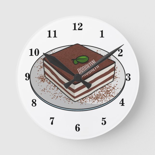 Tiramisu cake cartoon illustration round clock (Front)
