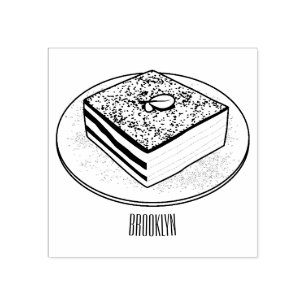 Tiramisu cake cartoon illustration rubber stamp