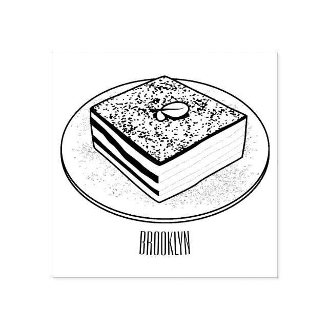 Tiramisu cake cartoon illustration rubber stamp (Imprint)