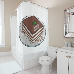 Tiramisu cake cartoon illustration shower curtain
