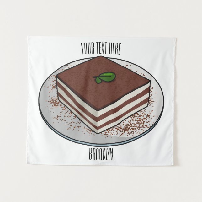 Tiramisu cake cartoon illustration tapestry (Front (Horizontal))
