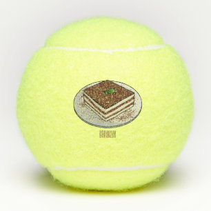 Tiramisu cake cartoon illustration  tennis balls