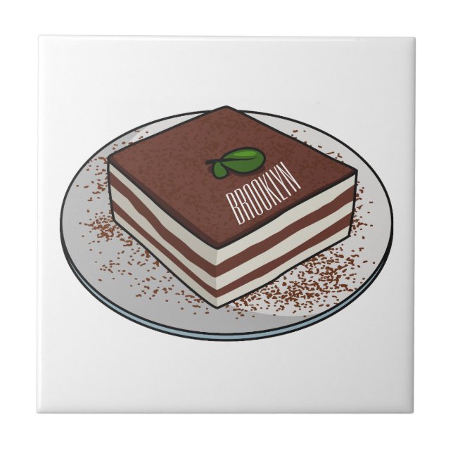Tiramisu cake cartoon illustration  tile (Front)