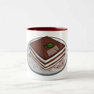 Tiramisu cake cartoon illustration Two-Tone coffee mug