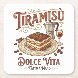 Tiramisu Dolce Vita Italian Dessert  Square Paper Coaster
