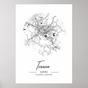 Tirana - Albania Black Water City Map Poster
