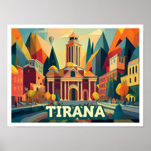 Tirana Albania Travel artistic colourful Poster