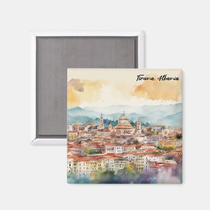 Tirana Albania Watercolor Painting Panorama View Magnet