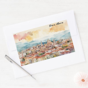Tirana Albania Watercolor Painting Panorama View Rectangular Sticker