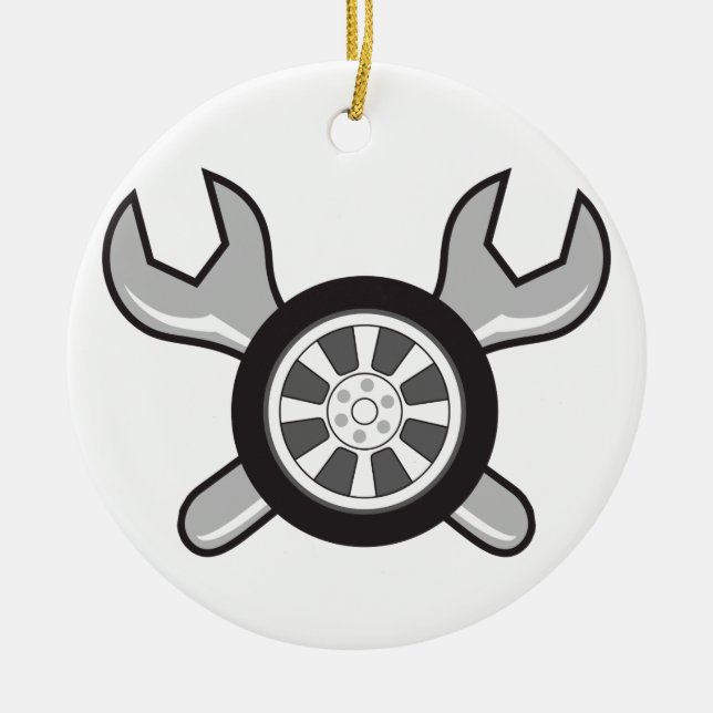 Tire and Wrenches Ceramic Tree Decoration (Front)