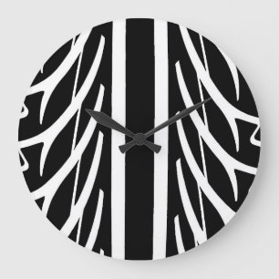Tire Pattern in Black and White Large Clock