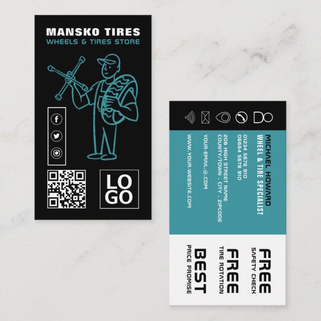 Tire Repair Logo, Tire/Tyre Specialist Business Card (Front/Back)