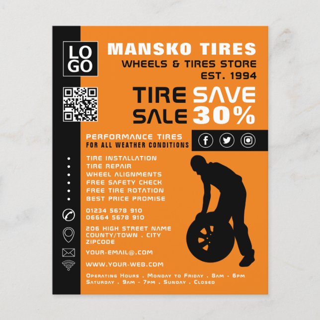 Tire Repair Man Design, Tire/Tyre Specialist Shop Flyer (Front)