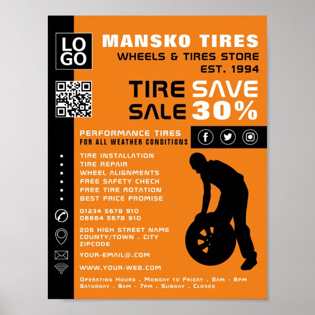 Tire Repair Man Design, Tire/Tyre Specialist Shop Poster (Front)