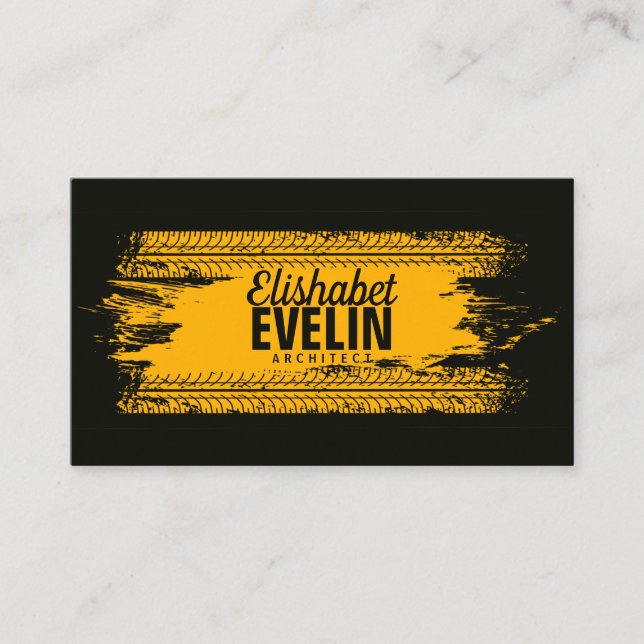 Tire track print marks on yellow grunge texture business card (Front)