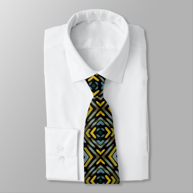 Tire Tread Blue & Gold Abstract Pattern Tie (Tied)