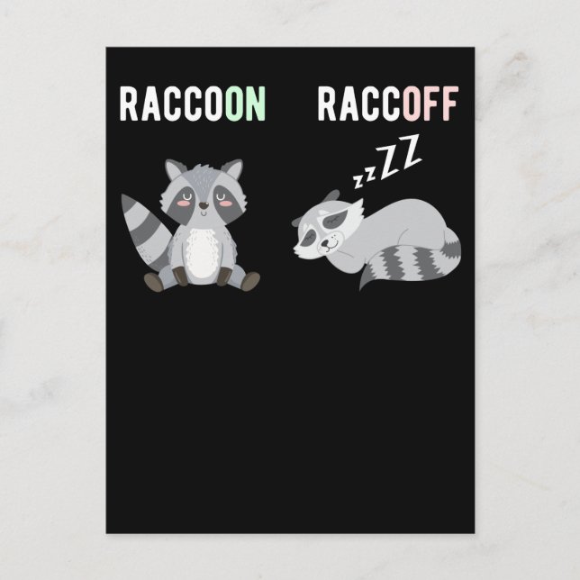 Tired Animal Pun Sleeping Racoon Postcard (Front)