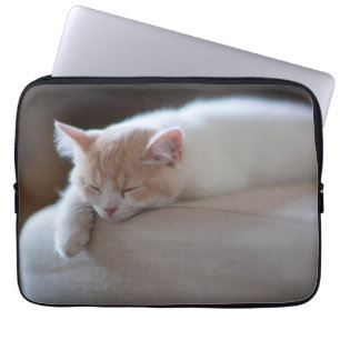 Tired Beige And White Kitten Laptop Sleeve