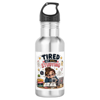 Tired But Still Studying Funny Student Water Bottl 532 Ml Water Bottle