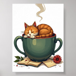 Tired Cat Coffee Addict Morning Grind Retro Sticke Poster
